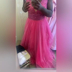 Elegant Pink Gown with Beaded Bodice